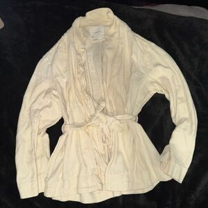 Anthropologie Cream Textured belted Jacket